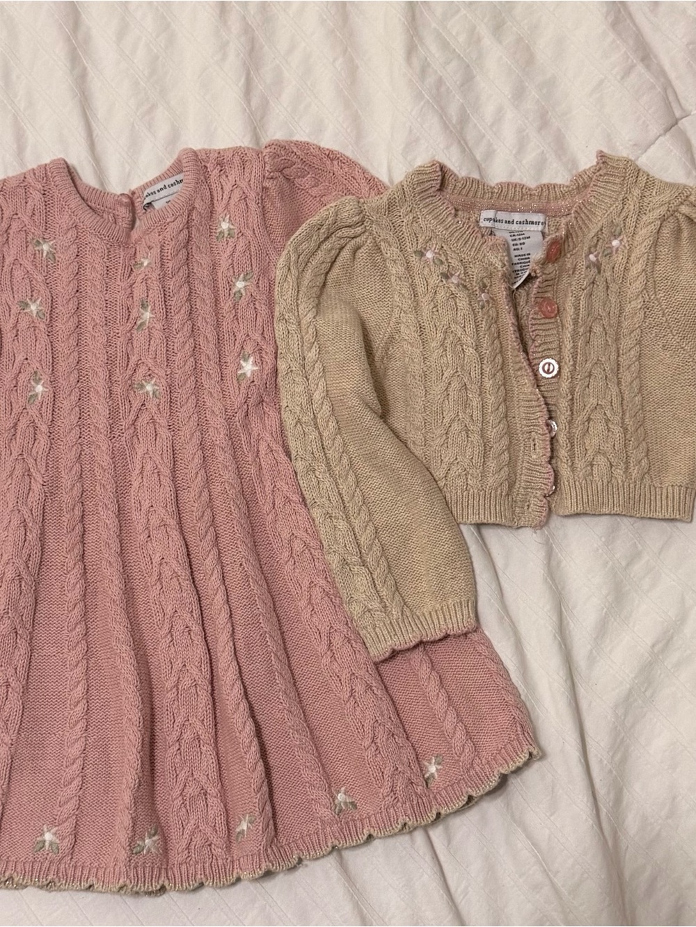 cupcakes & cashmere Pink Cable Knit Dress with Beige Cardigan